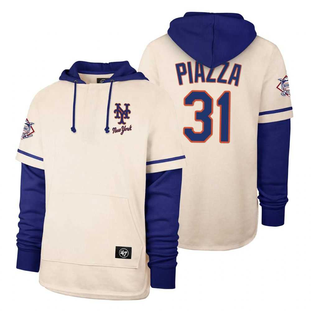 Men New York Mets 31 Piazza Cream 2021 Pullover Hoodie MLB Jersey